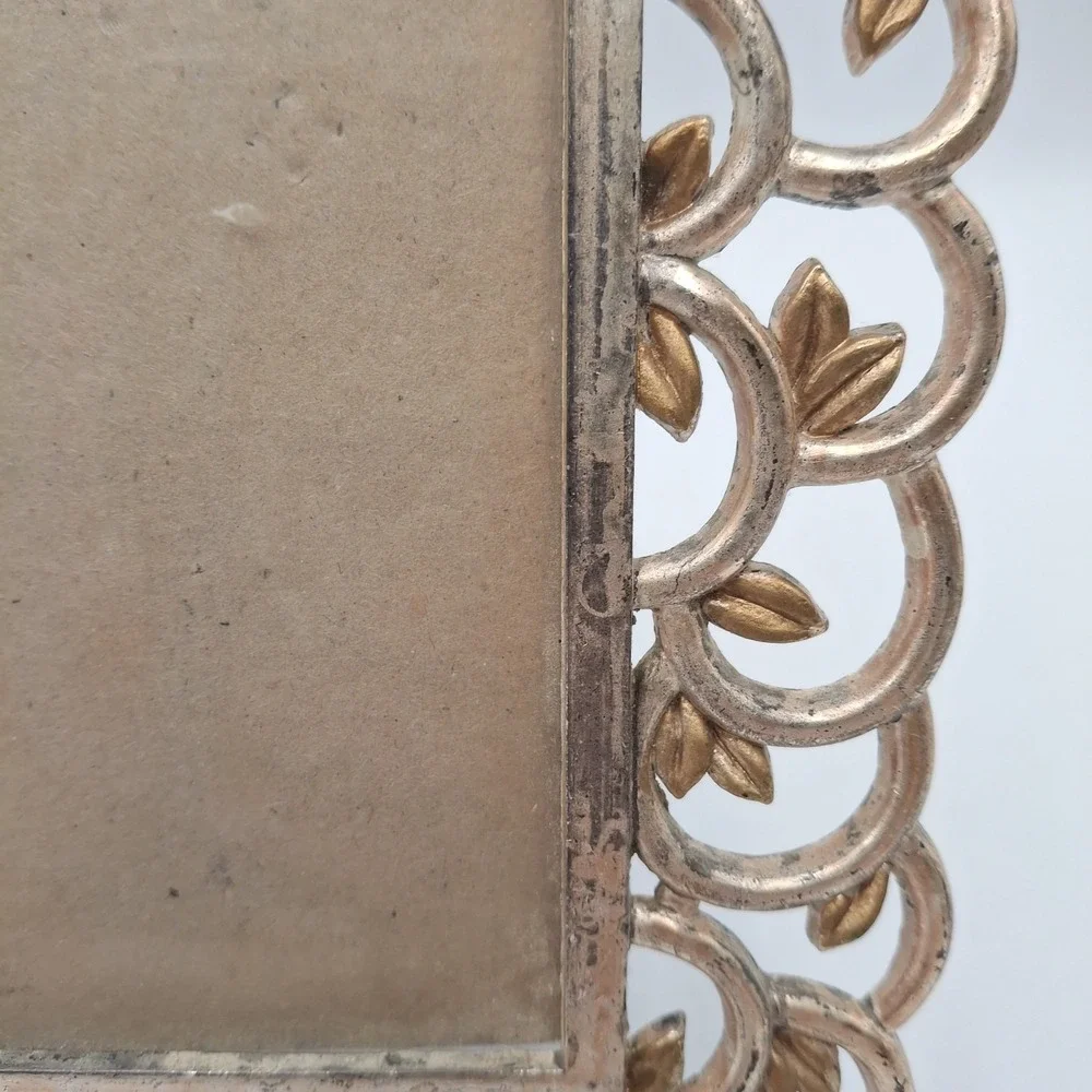 Vintage 1996 Elsa L Inc Picture Frame Silver Gold Leaf Filigree Scroll 3.5x5